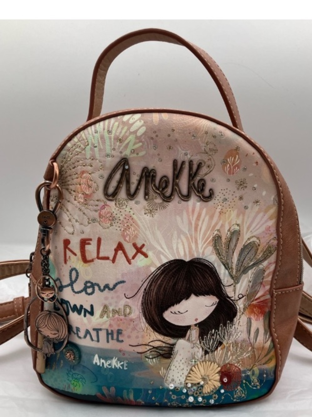 ANEKKE Brand new Brown Illustrated Women's Mini Backpack - 'Relax'